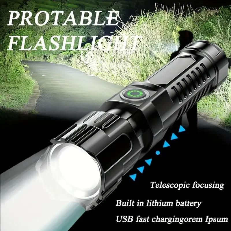 High Power LED Flashlight USB Rechargeable Tactical Zoom Flashlight Built in Battery High Power Outdoor Camping Lighting Tool