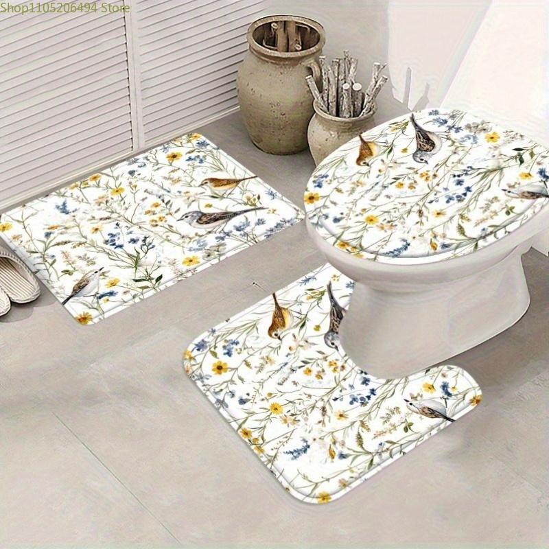 1/3/4 szt. Pastoralny Zestaw Zasłon Prysznicowych z Motywem Kwiatowym - Świeże Białe Tło Wielokolorowy Nadruk Kwiatowy Wystrój Łazienki, Zawiera, Kształt U