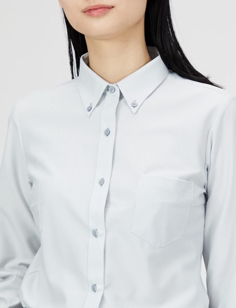 Smart Biz Dress Stretchy for Easy Soft to the Super Size 05 Gray Size M Women's Shirt, No-Iron, Comfortable, Movement, Touch, Quick-Drying, (Stripe),