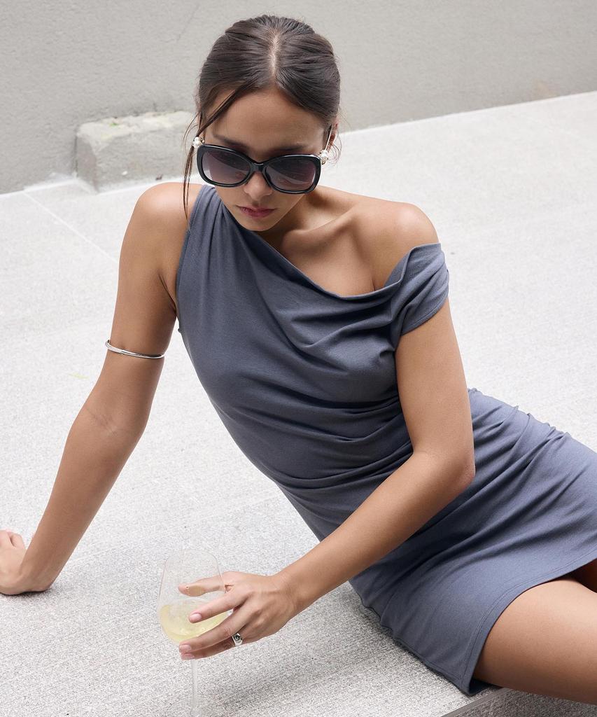 Jaejeudeu Drape Off-Shoulder Dress / Gray