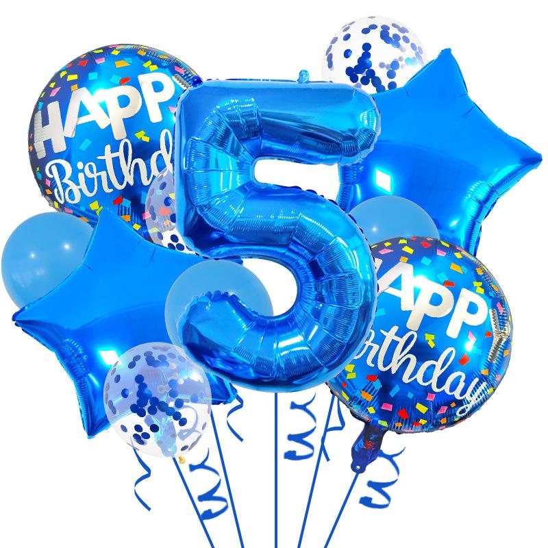 32-Inch Blue Digital Aluminum Film Balloon Set, First Birthday Party Decoration Atmosphere Arrangement