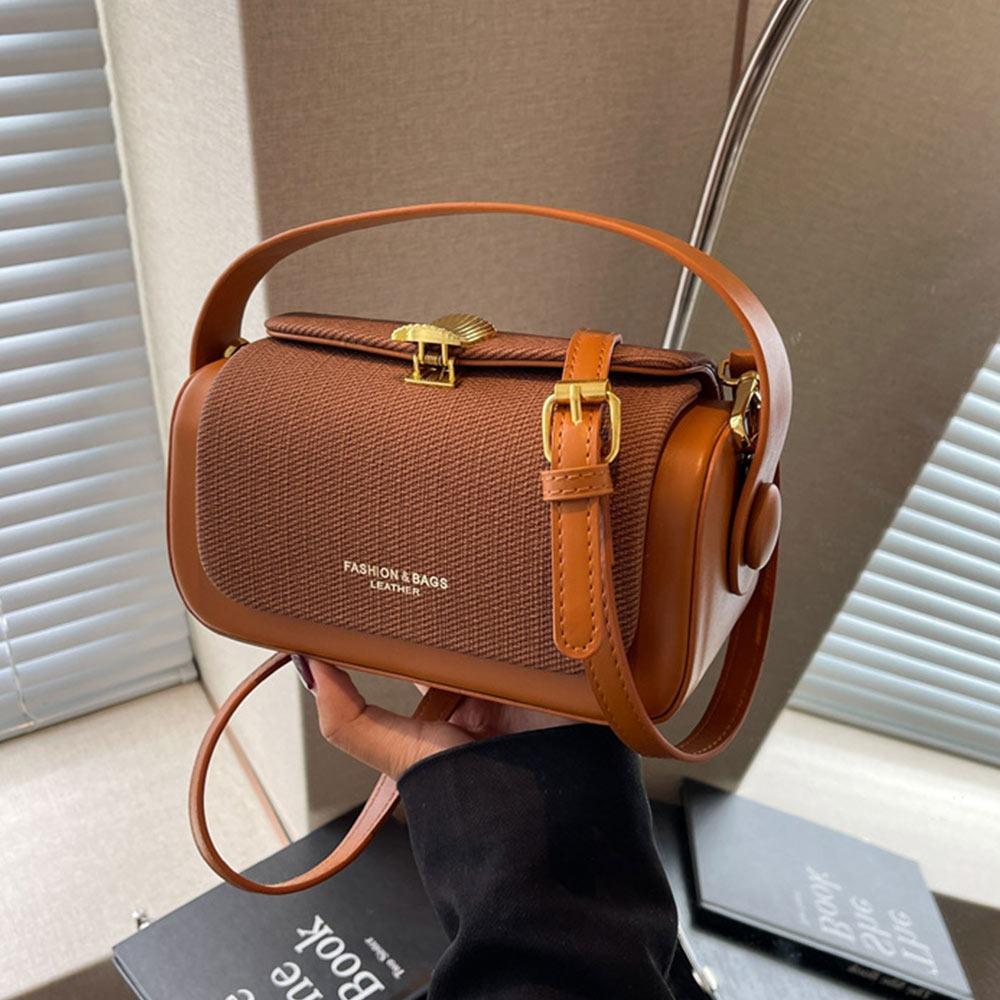 Chic Solid Color Shoulder Bag Box Shape Large Capacity Flap Handbag Leather Shoulder Satchels Women Evening Box Shape