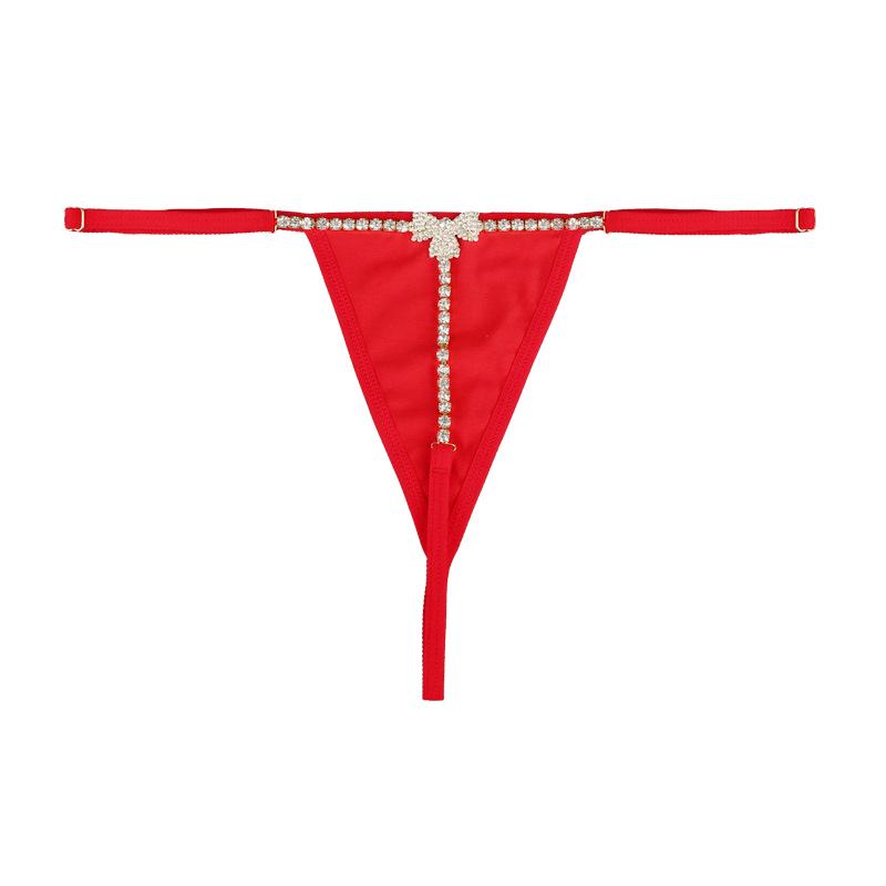 Full Rhinestone Butterfly Thong Panties with Body Chain Jewelry for Women