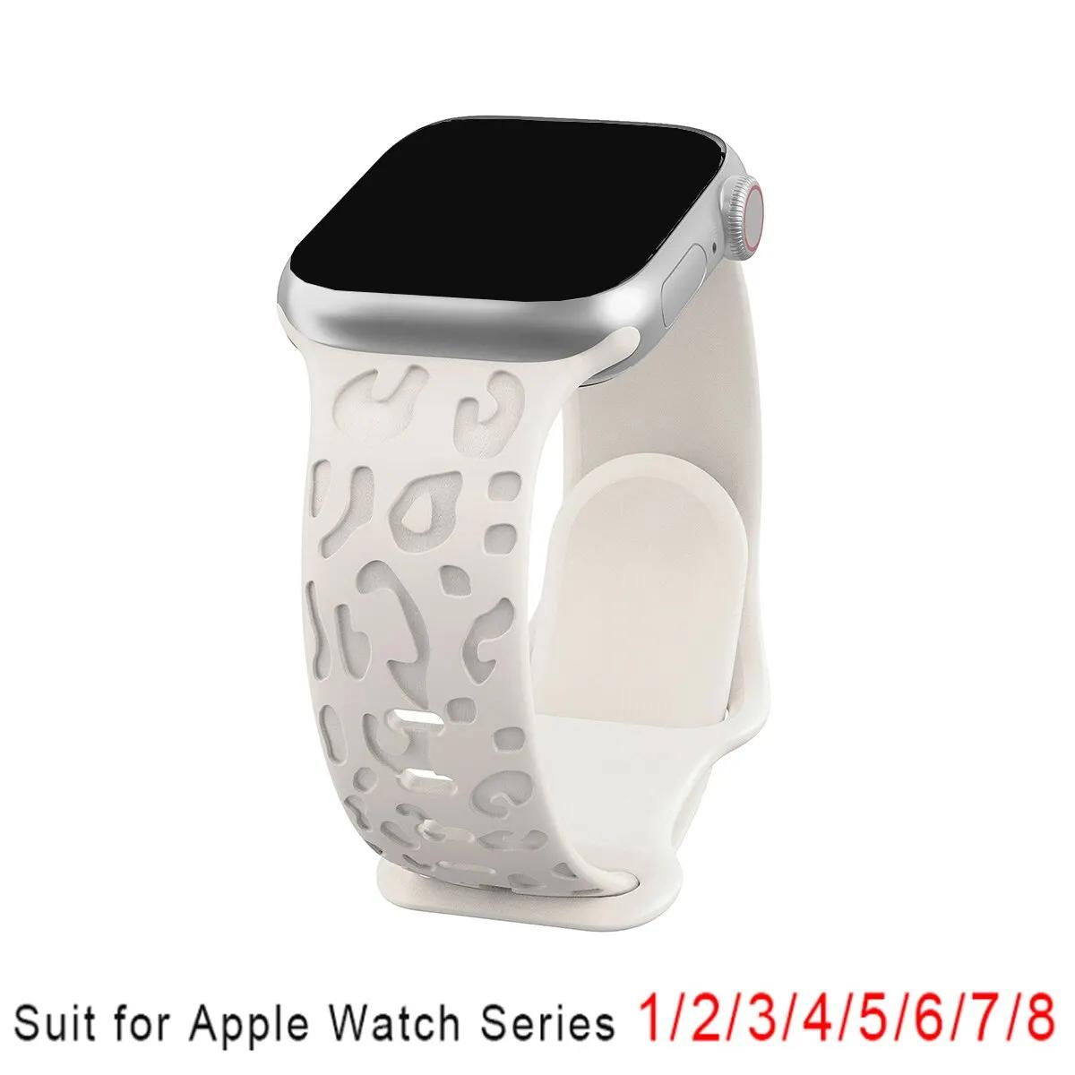 

Ремешок с гравировкой для Apple Watch Band 45 мм 44 мм 42 мм 41 мм 40 мм 49 мм 38 мм Ремешок Correa с гравировкой леопарда для IWatch Series Ultra 7 SE 6 8 5 42mm 44mm 45mm 49mm бежевый