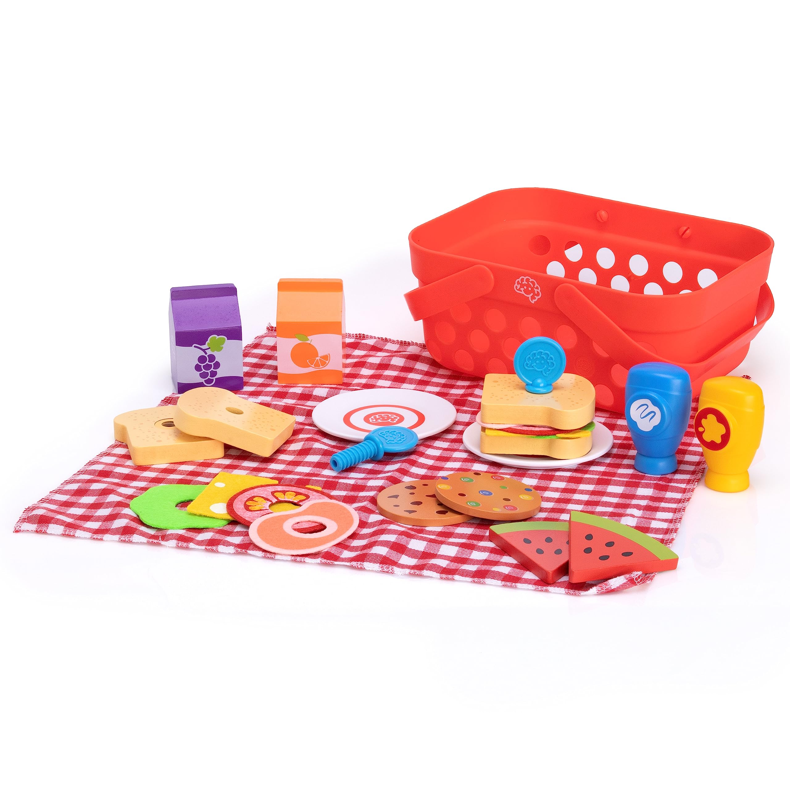 

Fat Brain Toys захватывающая корзина для пикника деревянный игровой набор для приготовления сэндвичей оригинальный набор продуктов, FA400-1