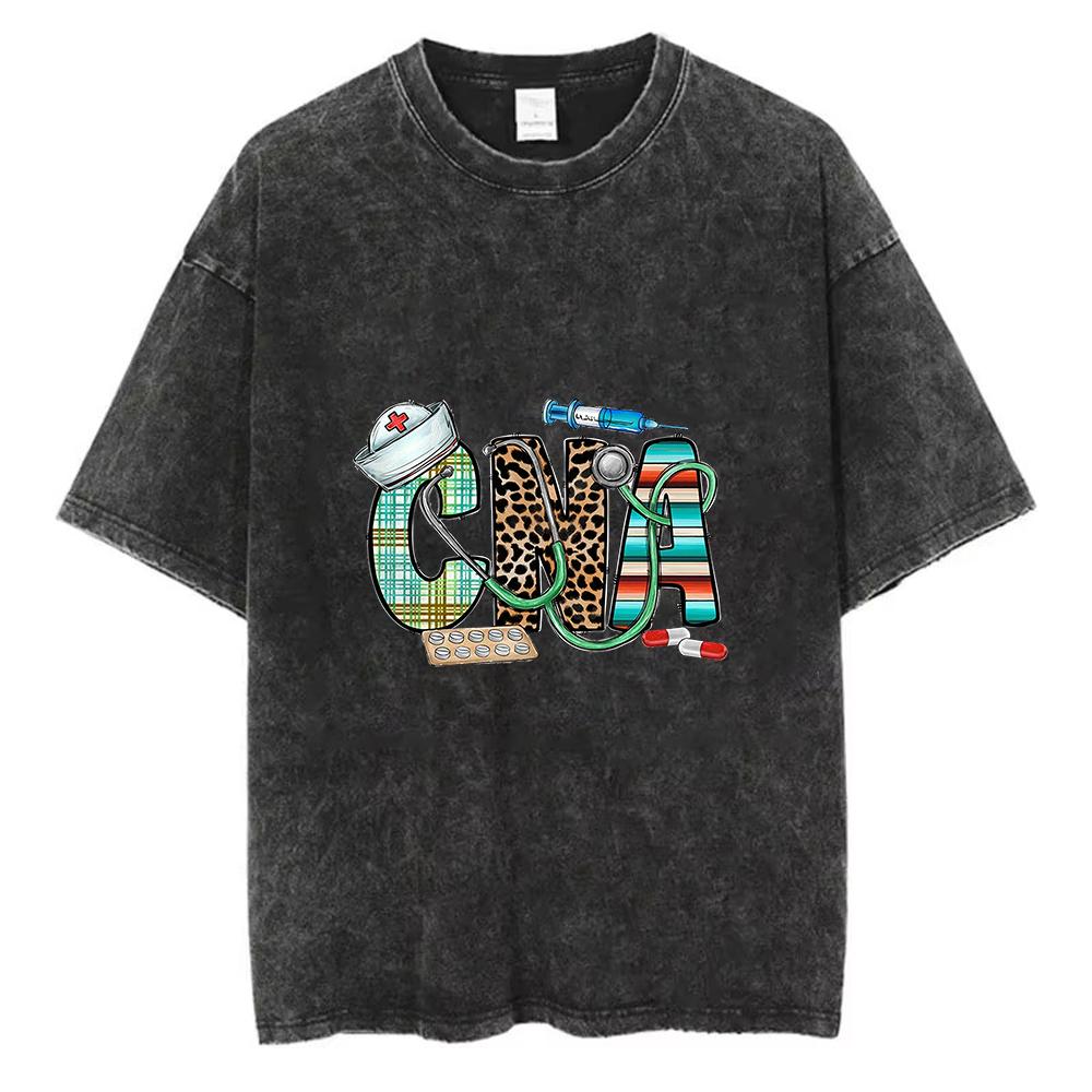 CNA Nurse Graphic T Shirt Certified Nursing Assistant Shirt Leopard Print Medical Scrubs Tee Women Nurse Gift Cute Work Top S
