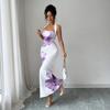 Women's Halter Neck Backless Bodycon Maxi Dress Floral Print Sleeveless Summer Long Dress
