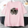 2025 Sad Hamster Tshirt Cartoon Graphic Printed Teeshirt Pink Summer Comfortable Tshirt Streetwear Short Sleeve Women Unisex Tee