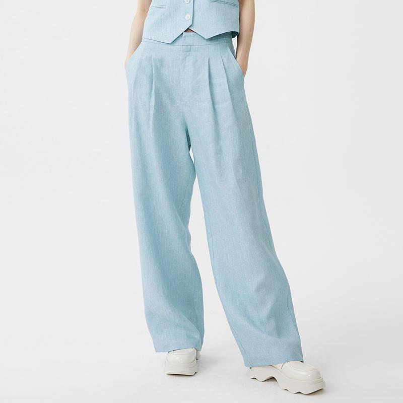Women s Spring 2026 High-Waisted Linen Wide-Leg Trousers: Versatile Casual Fashion Pants Small