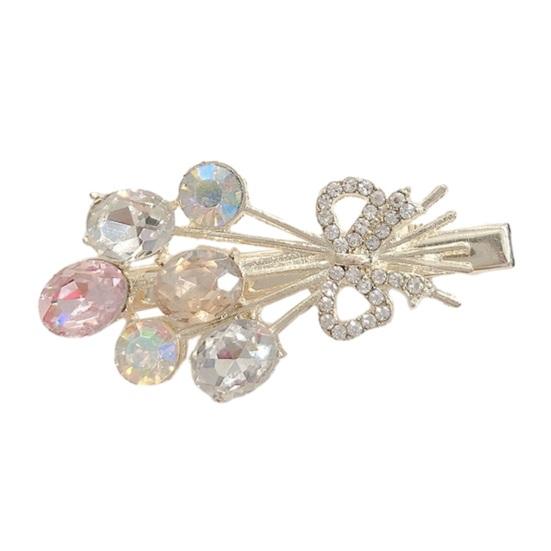Women Hairpin Bow Shape Faux Pearl Rhinestone Faux Crystal Decor Hollow Out Exquisite Anti-slip Sparkling Luxury Hair Decoration Hair Clip