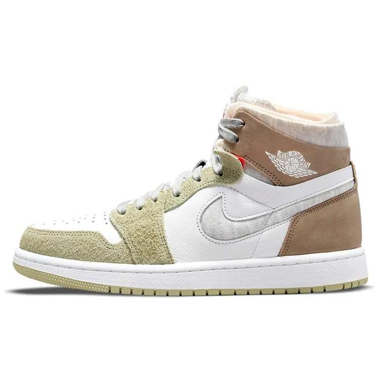 Womens Air Jordan 1 High Zoom Comfort 'Olive Aura' (women's Sizes) White / Olive Aura / Khaki / Grey Heather Vintage Basketball Shoes CT0979 102