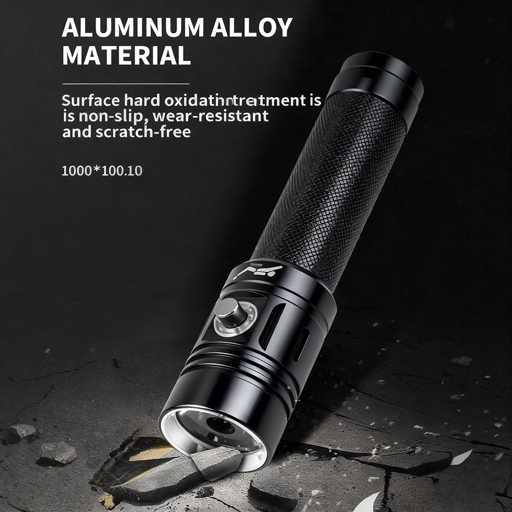 Waterproof Flashlight 100M, Diving Light Rechargeable, Ultra Bright LED Zoom Torch for Outdoor Camping Fishing Scuba