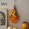 Artificial Fall Harvest Wreath Autumn Gnome Maple Leaf with LED Lights, Rustic Pointed Hat Thanksgiving Decorative Door Hanging, Farmhouse Front Home