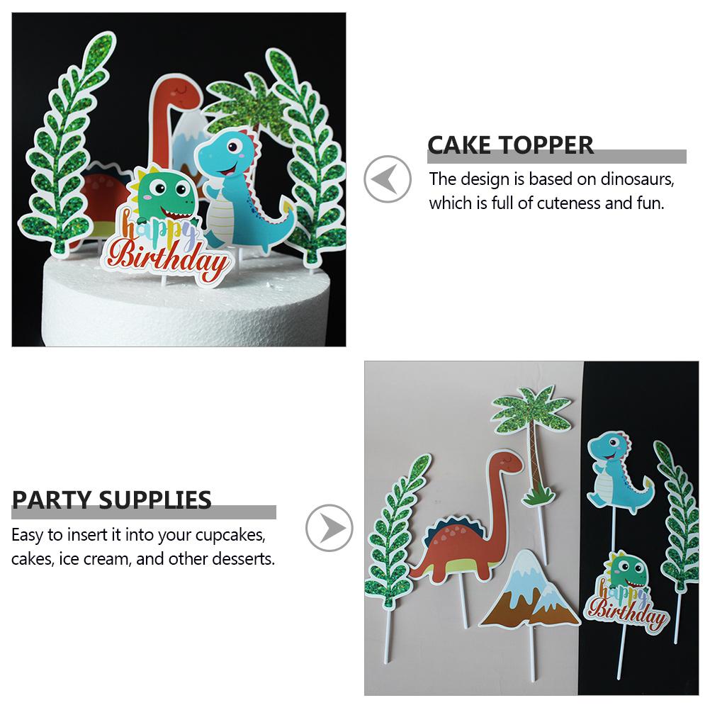6 Sets Cake Insert Quantity Toppers Dinosaur Dessert Decoration Baking Birthday Party Supplies Paper