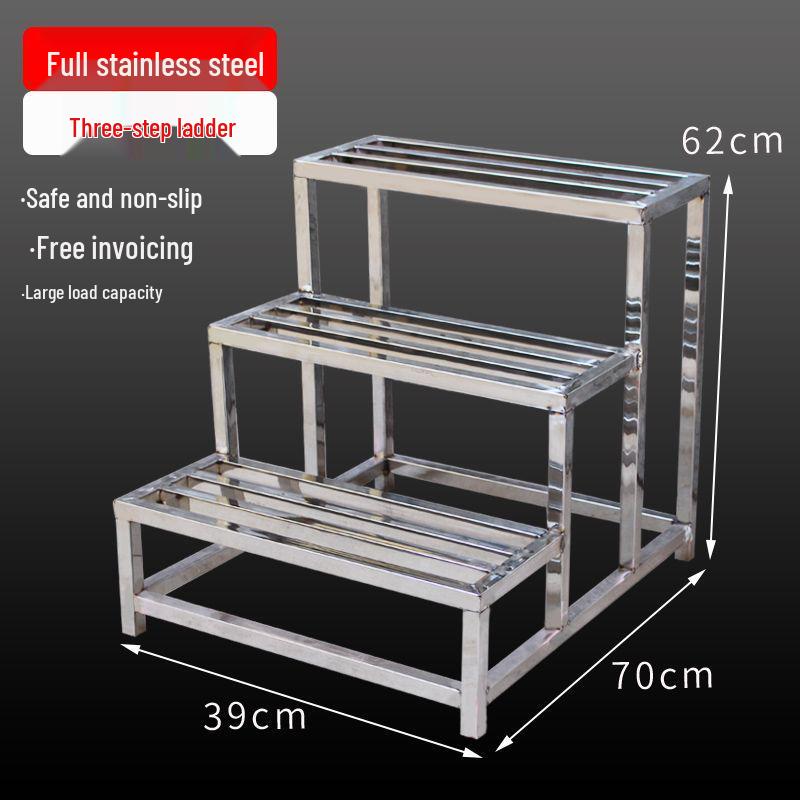 Stainless Steel 4-Step Height-Adjustable Ladder Footstool for Household & Hospital Use