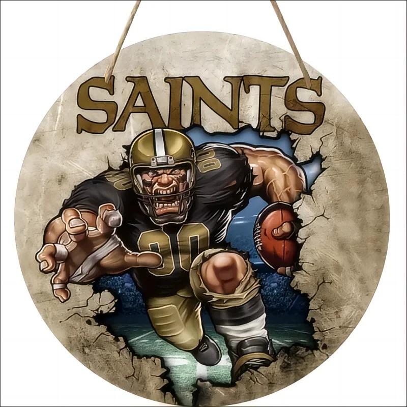 American Football Round Wooden Sign, home Room Holiday Festivals Front Sence Door Wall Hangng Art Sign Decor, Gift for Rugby Fans