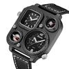 Top-tier Luxury Men's Watch,  square Dial, Compass, Thermometer Design, Dual-time Quartz Vintage Sports Leather Watch