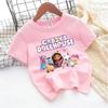 Gabbys Dollhous Child Cotton T-shirt Short Sleeve Anime Cartoon Print Girl Toddler Tees Streetwear Casual Kids Cute Clothes Tops