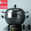 Large Thickened Cast Iron Stew Pot with Ears - Deepened Stir-Fry Pan & Flat Bottom Steamer, No Coating