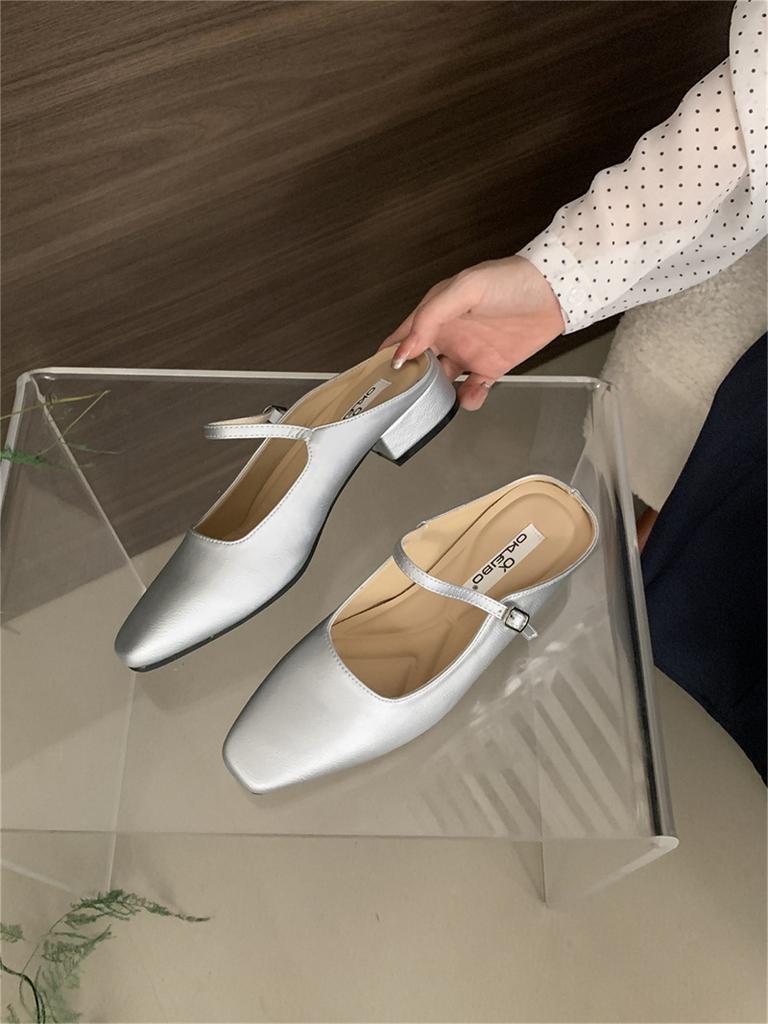 Mary Jane French Bag Head Half Slippers Women's Outer Wear 2025 Autumn with Skirt Fairy Style Temperament Flat Bottom Sandals Tide