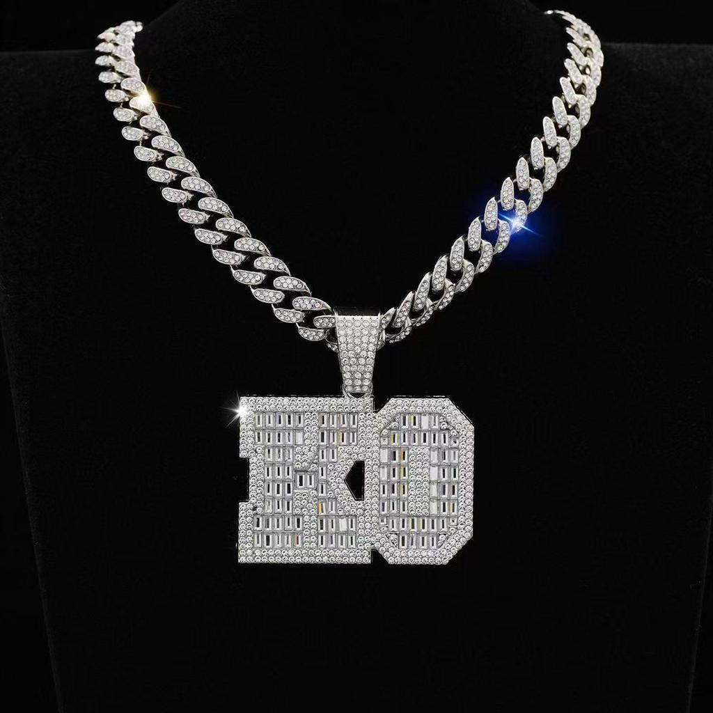 Cuban Chain KO Letter Pendant Necklace - Bold European & American Hip-Hop Style for Men's Nightclub & Party Accessories
