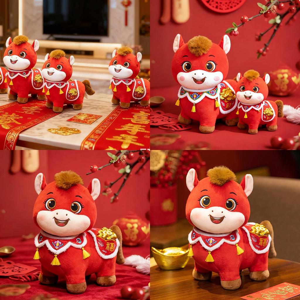 Zodiac Year Of The Horse Plush Toy With Embroidery For Gift And Celebration