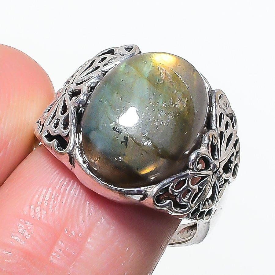Natural Labradorite Gemstone 925 Sterling Silver Jewelry Ring Size 7 AR-17541