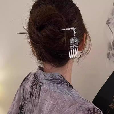 Vintage Metal Hanfu Chopstick Hair Sticks Hair Accessories Chinese Style Butterfly Fan Tassel Hair Stick For Women
