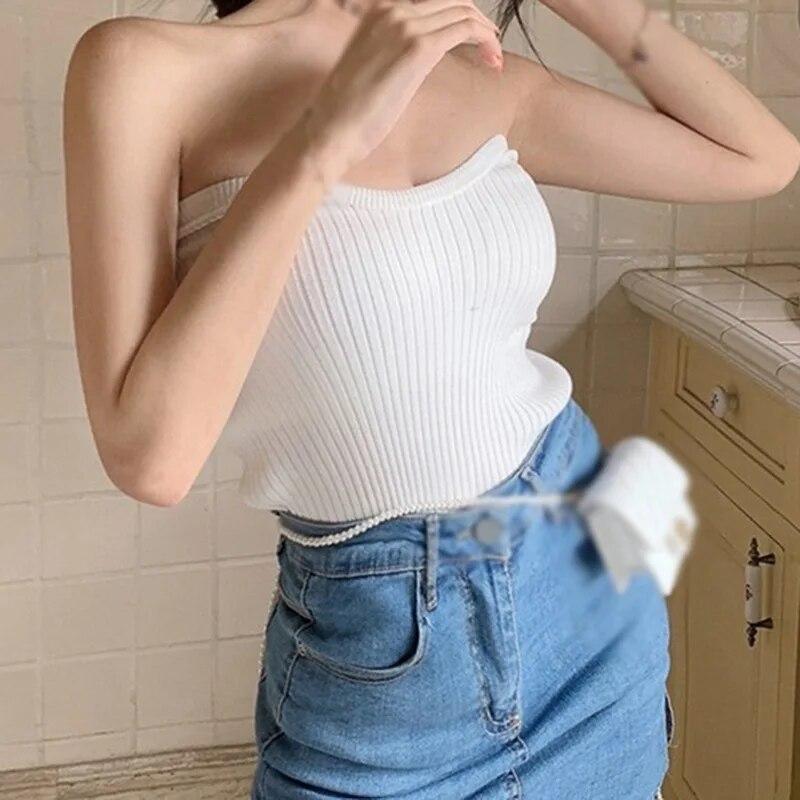 

Топ на одно плечо с жилетом. Женская летняя повседневная одежда. Облегающий короткий вязаный топ с высокой талией. One Size