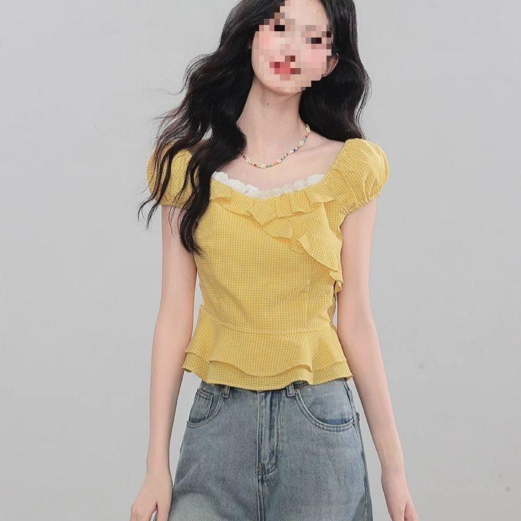 Short Sleeveless French Vintage Blouse With 3d Pattern For Summer Casual Wear