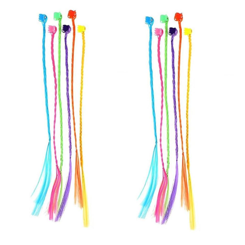 SaveSooo Kids' Braided Hair Extensions, Braid Clips, Kids' Hair Accessories, Kids' Hair Clips, Wigs, Braided Wig Clips (6 Colors, 2 of Each Color)