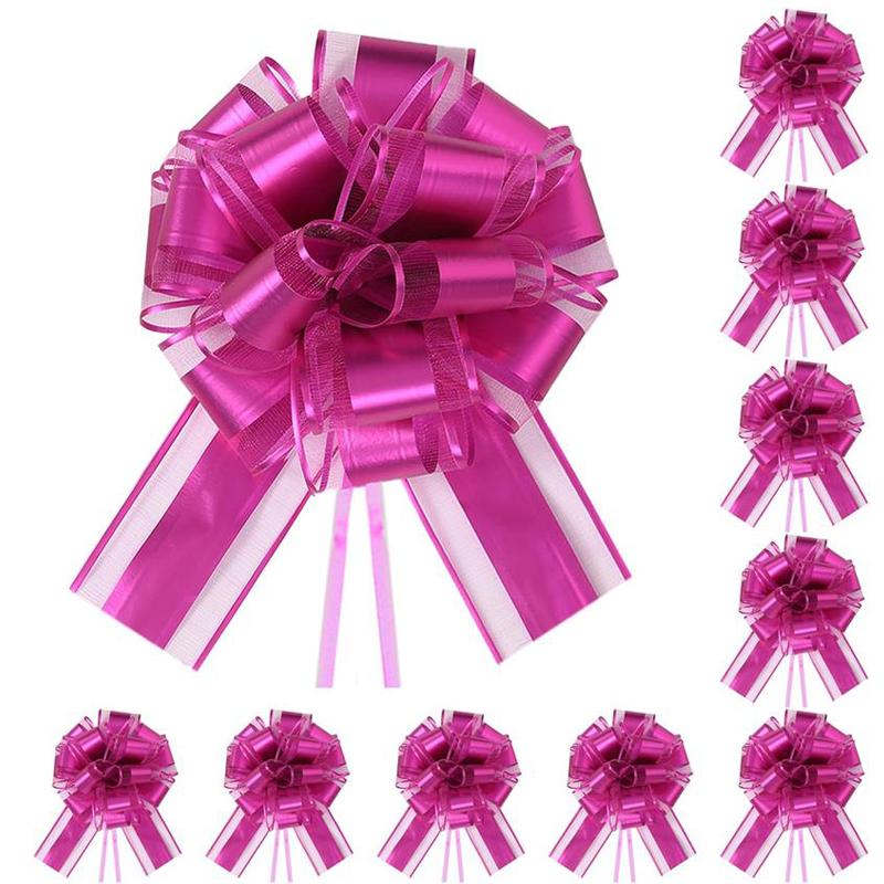 10-Pack Metallic Pull Bows for Gift Wrapping - 6 Inch Reusable Ribbon Bows, Large Instant Floral Decor Bows for Wedding, Christmas