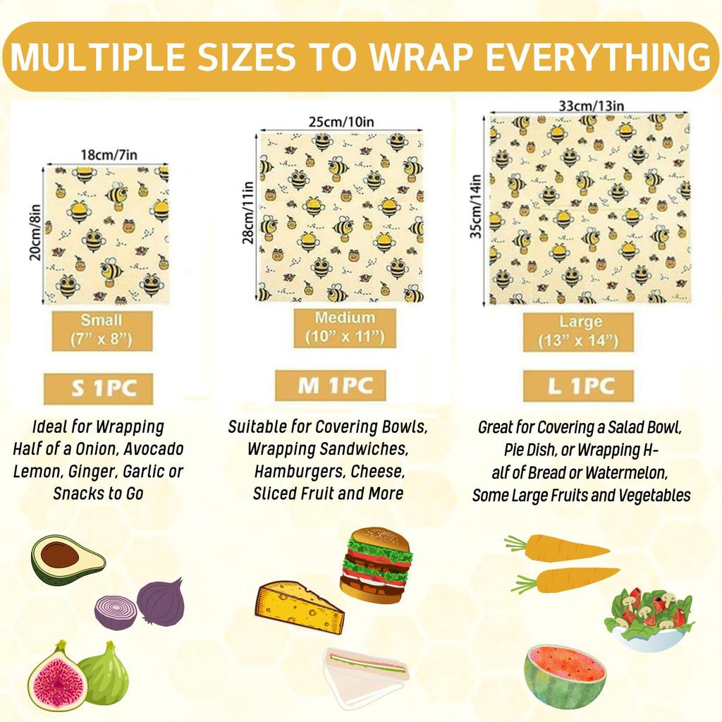 Reusable Beeswax Wrap Eco-Friendly Beeswax Wraps For Food Bread Sandwich Wrapper - Organic, Sustainable Zero Waste Food Storage