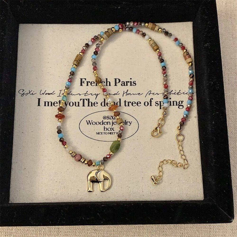 Women's Elephant Color Bead Chain Necklace