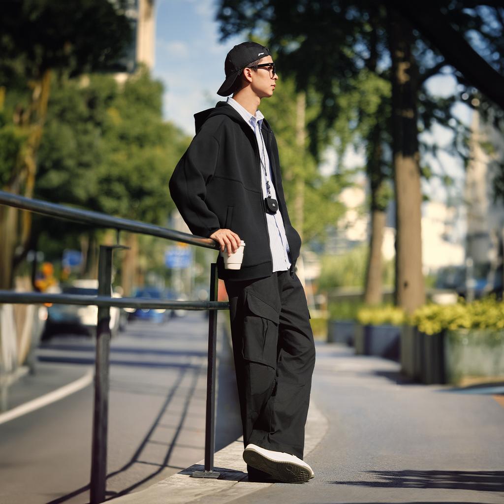 Li Ning Sports Lifestyle Series Fashionable Casual Loose Letter Hoodie Men hoodies Black AWDU973-2