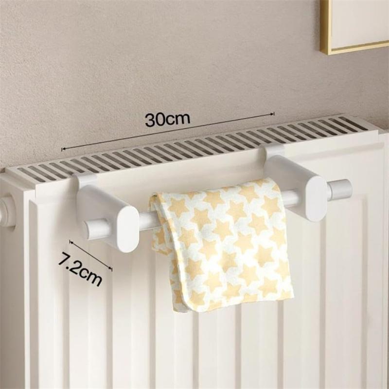 Compact Radiator Towel Hanger 30cm White Steel Bathroom Organizer Space Saving Easy Mount No Drilling Required Heat Resistant for 0.3-2m Heaters