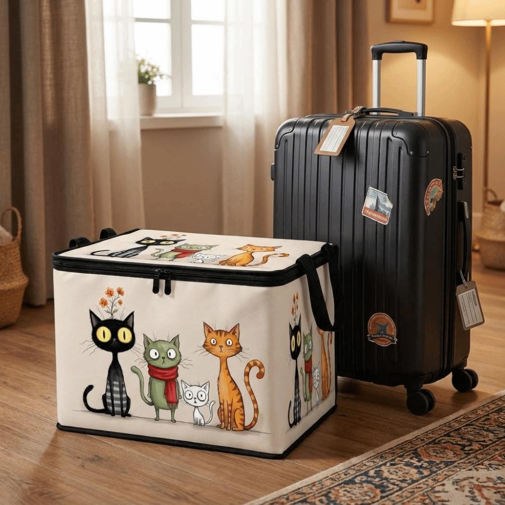 With Lid Foldable Clothes Organizer Large Capacity Cat Pattern Wardrobe Basket Clothing Storage