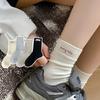 Cloth Label Pile Socks, Girls' Solid Color Simple Style Socks, Spring and Summer Versatile Mid-calf Socks, Women's Cotton Socks