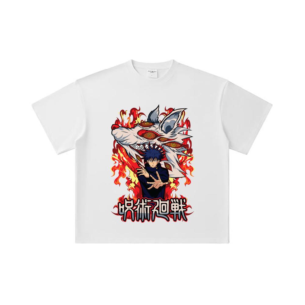 260 GSM Double Yarn 32 Count 100% Cotton Jujutsu Kaisen V7 Megumi Print Unisex Heavy Cotton T Shirt
