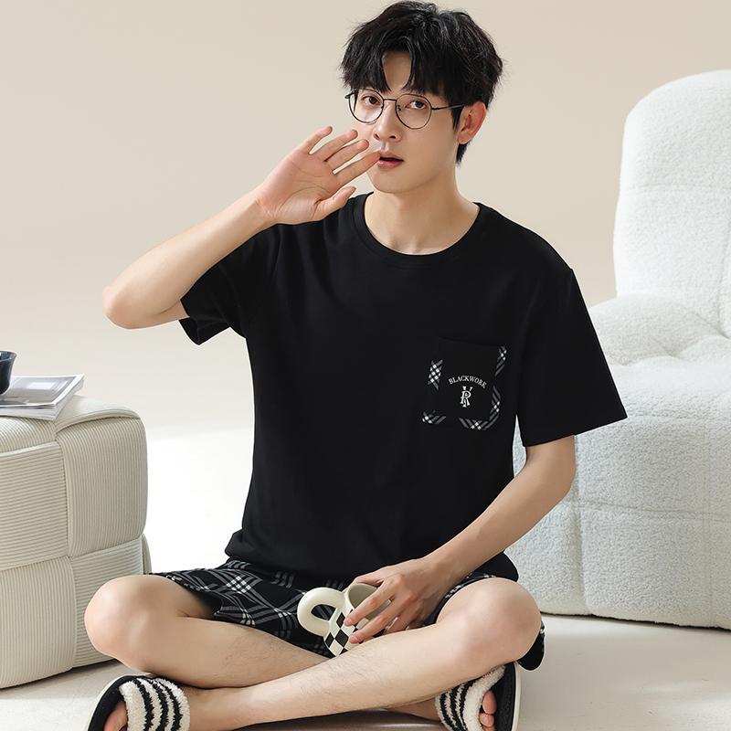 

New Summer Men Faux Cotton Pajamas Short Sleeves Shorts Homewear for Boy Young Man Pijamas Pullover Sleepwear XXL