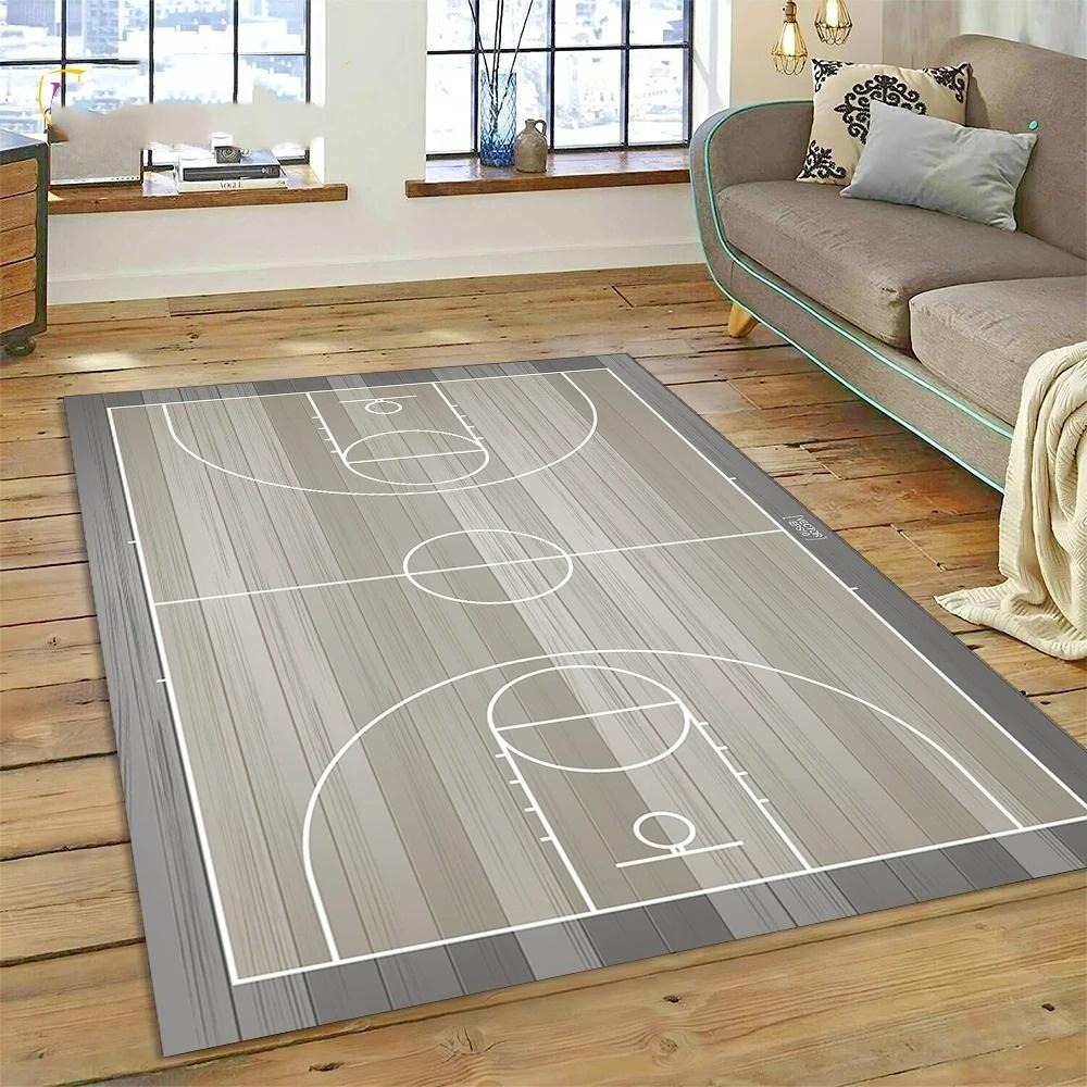 Basketball Court Frame Rug Cartoon Kids Play Mat Non Slip Floor Rug for Bedroom, Living Room Playroom Decor