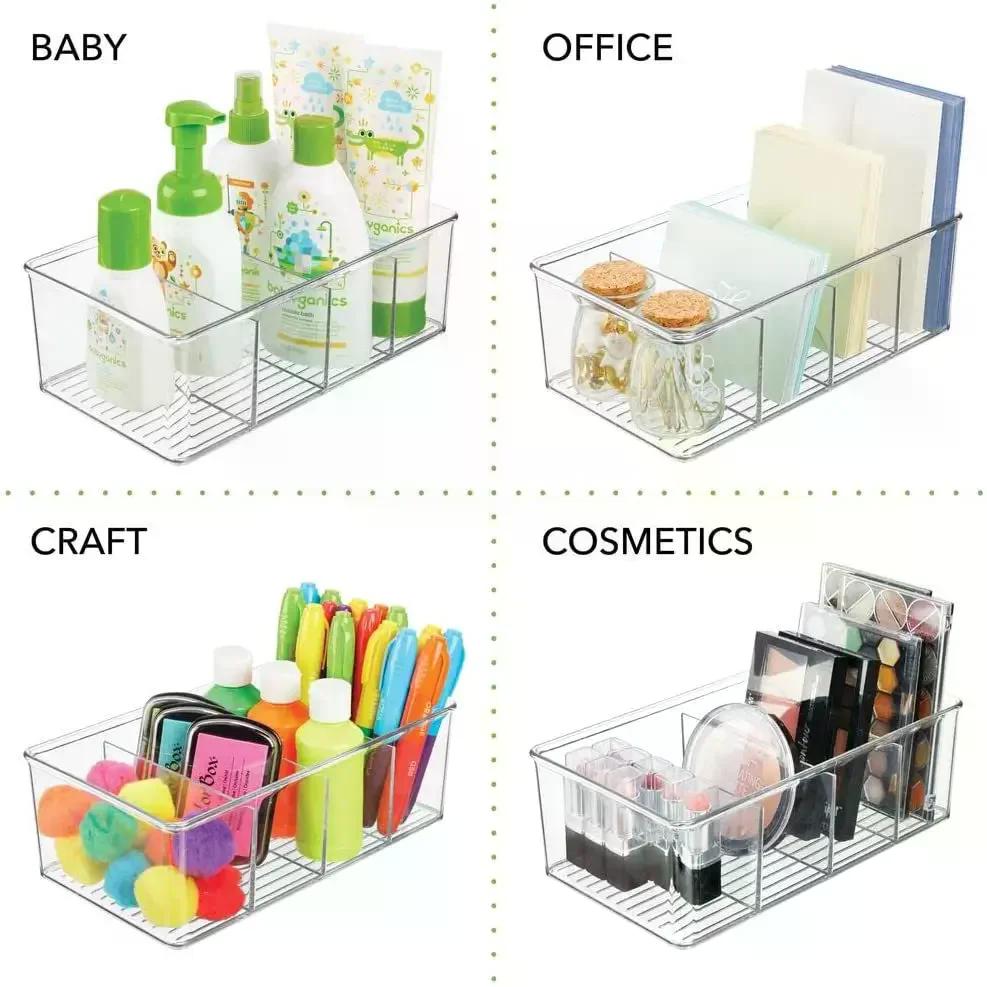 D2 1PCS Refrigerator Organizer Bin Food Storage Organizer Fridge Storage Box + Divider Freezer Pantry Kitchen Bathroom Organizer