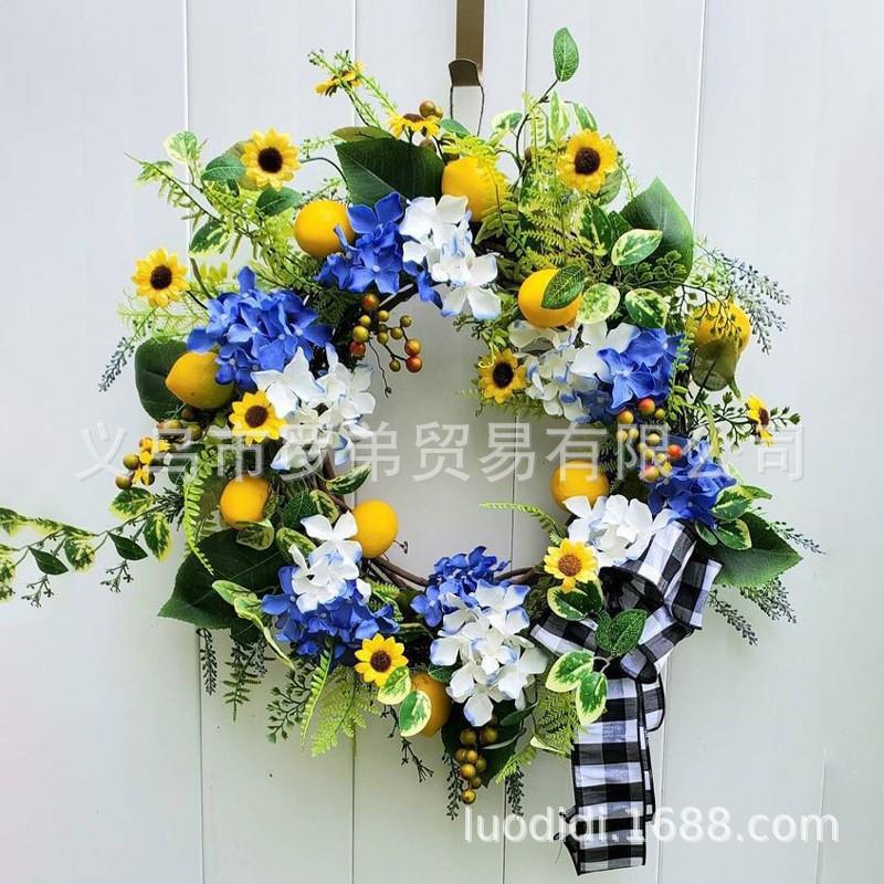 Artificial Lemon Peony Wreath Wall Hanging Decor Door Home Festival Party Decoration