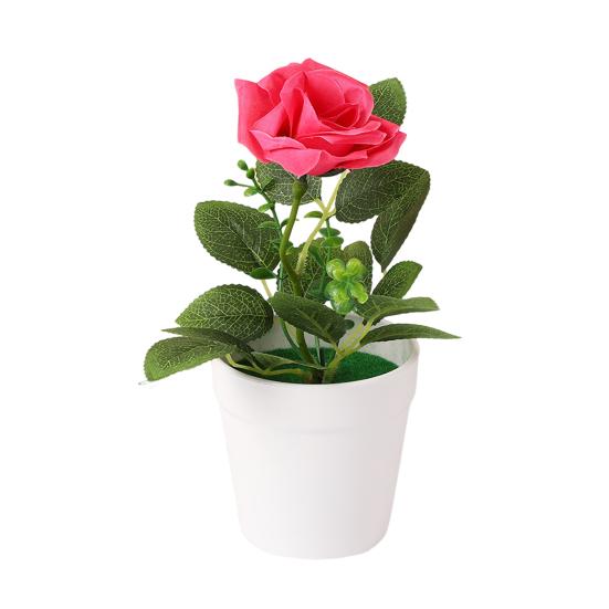 Artificial Potted Rose Desktop Faux Rose Bonsai Reusable Artificial Rose in Flower Pot for Home Office Decor Photography Prop