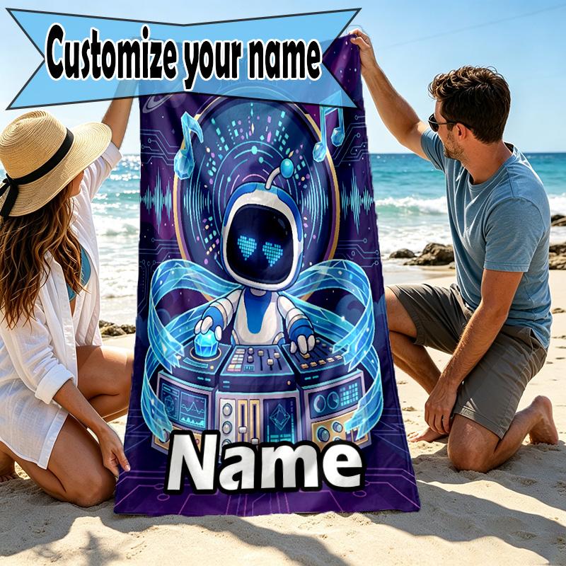 Custom Name Personalized Cosmic Bot Crew Print Beach Towel, for Trip Camping Beach Party Home Decor, Birthday Gift for Family & Friends