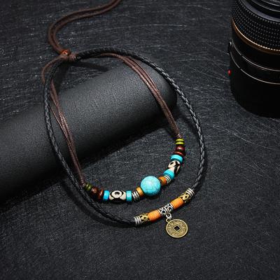 Harika Boncuklu Madeni Para Choker Kolye Çok Katmanlı Takı Erkek Turkuaz Kolye Kadın Hediye