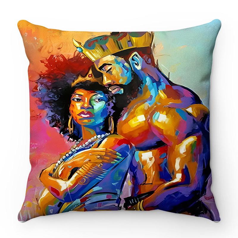 Oil Painting Of An African Woman Digital Printing Short Plush Pillow Covers For Car Sofa Office Cushion Cover Home Goods 60X60Cm