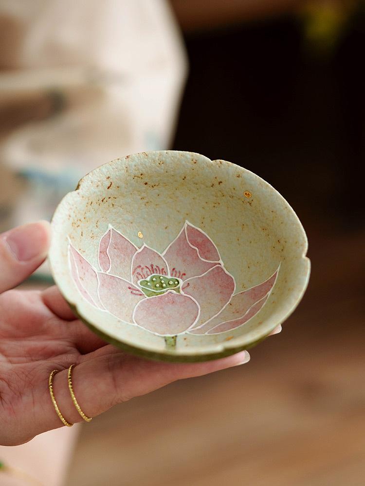 Peacock Green Flint Red Master Cup Ceramic Tea Cup Personal Use Lotus Hat Cup Kung Fu Tea Set Single Cup