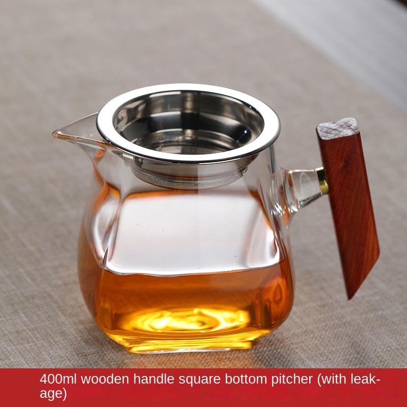 Tepelně odolná skleněná konvice Gongdao s tlustou dřevěnou rukojetí, nálevník, konvice na čaj v šálku, sítko na čaj, integrovaná sada, bar na konvici