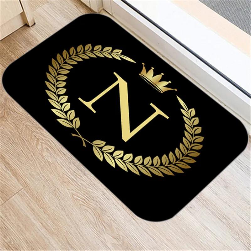 Kitchen Bathroom Non-slip Floor Mat Style Indoor Rug Black Gold Crown Letter Decoration Entrance Door